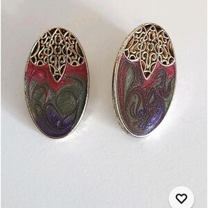 Vintage Gold Tone and Purple Swirl Earrings